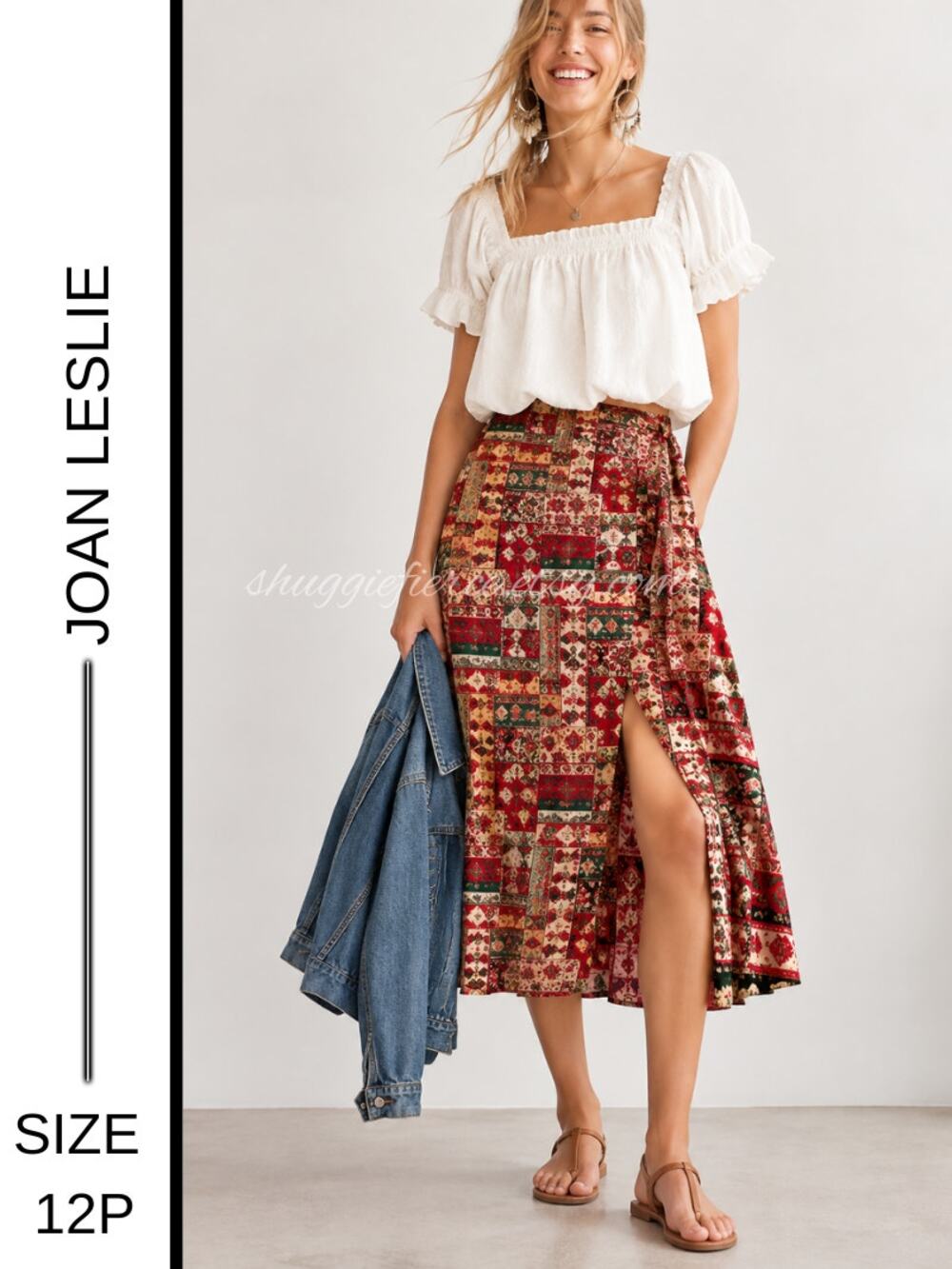 MSRP $68✨Vintage 90s Joan Leslie Petite Rayon Wrap-Style Maxi Skirt – Size 12P ✨